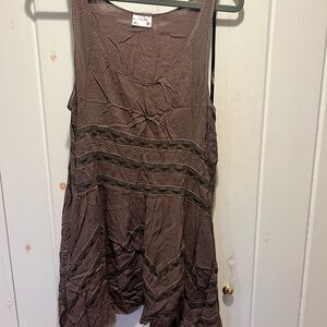 Free People Brown Asymmetrical Ruffled Tank Top